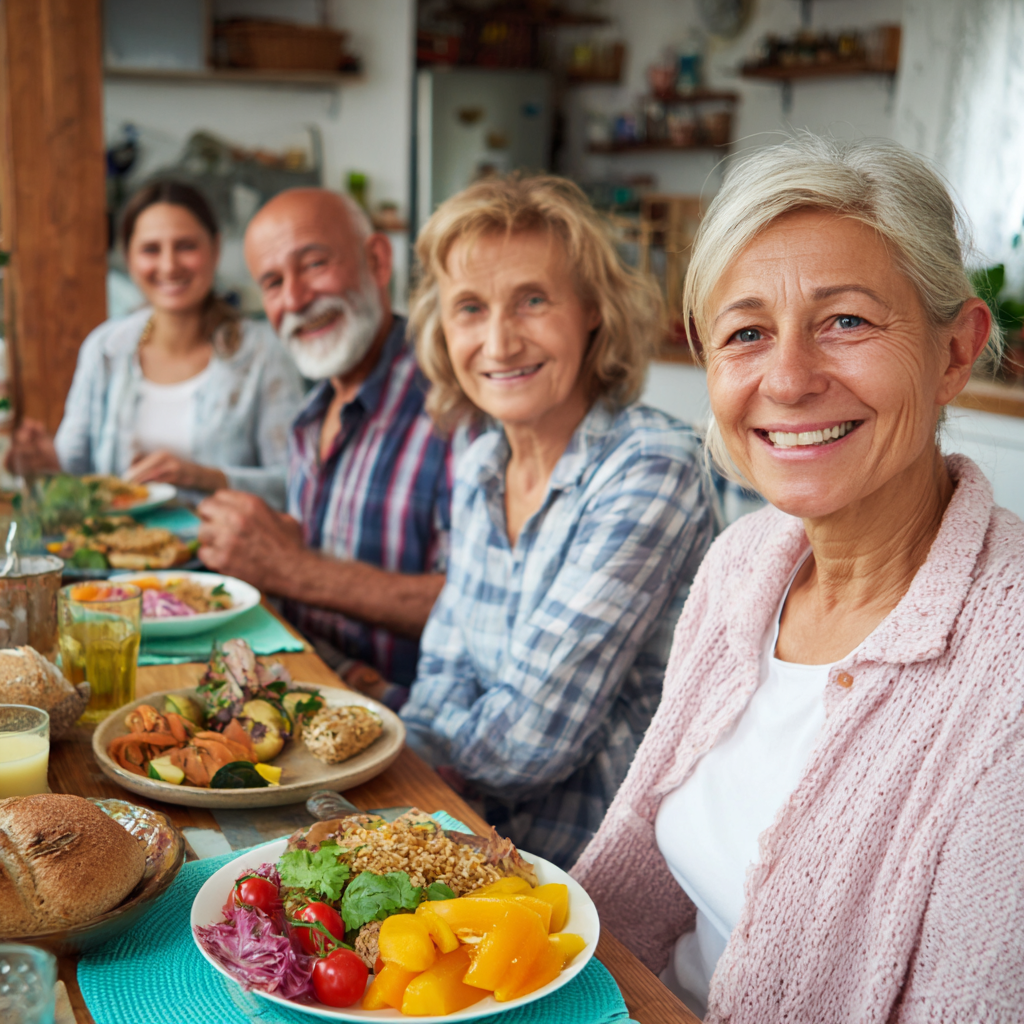 Uśmiechnięty polski mężczyzna w kuchni przygotowujący zdrowe posiłki z lokalnych składników